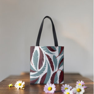 Bolsa Tote Padrão em cascata de penas vermelhas e Cinzas