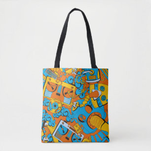 Bolsa Tote Padrão escolar antigo, robôs e fitas