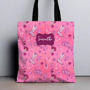 Bolsa Tote Padrão Estético de Menina Country Coquette Rosa Fo