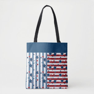 Bolsa Tote Padrão estriado em tons vermelhos e azuis lança p