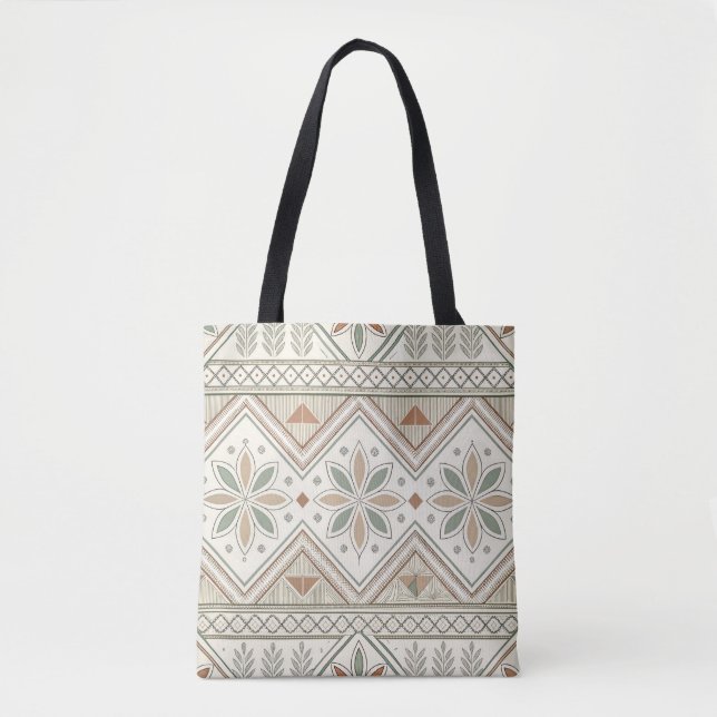 Bolsa Tote Padrão Etnico Geométrico Tribal Floral Sem Costura (Frente)