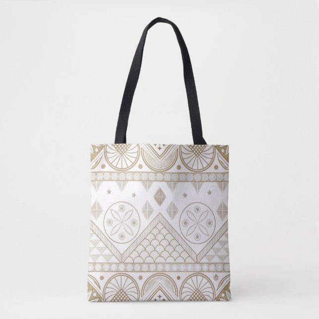 Bolsa Tote Padrão Etnico Geométrico Tribal Floral Sem Costura (Frente)
