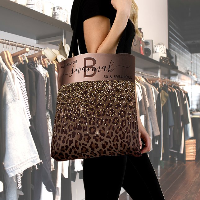Bolsa Tote Padrão fabuloso de aniversário do leopardo castanh (Criador carregado)