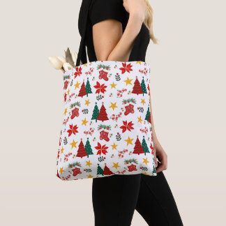 Bolsa Tote Padrão Festivo de Férias de Natal