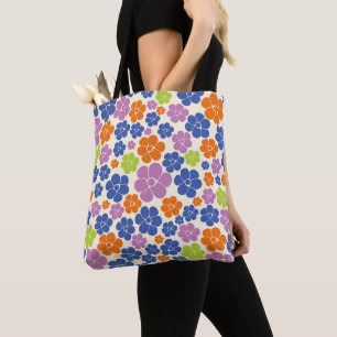 Bolsa Tote Padrão Flor - Azul, Laranja, Roxo, Verde