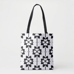 Bolsa Tote Padrão Floral Abstrato Preto e Branco