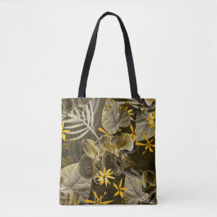 Bolsa Tote Padrão floral amarelo-acastanhado de aquarelas.