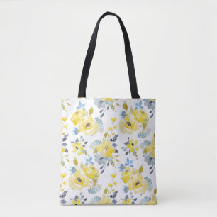 Bolsa Tote Padrão Floral Amarelo de Aquarela