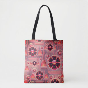 Bolsa Tote Padrão floral art déco vintage geométrico