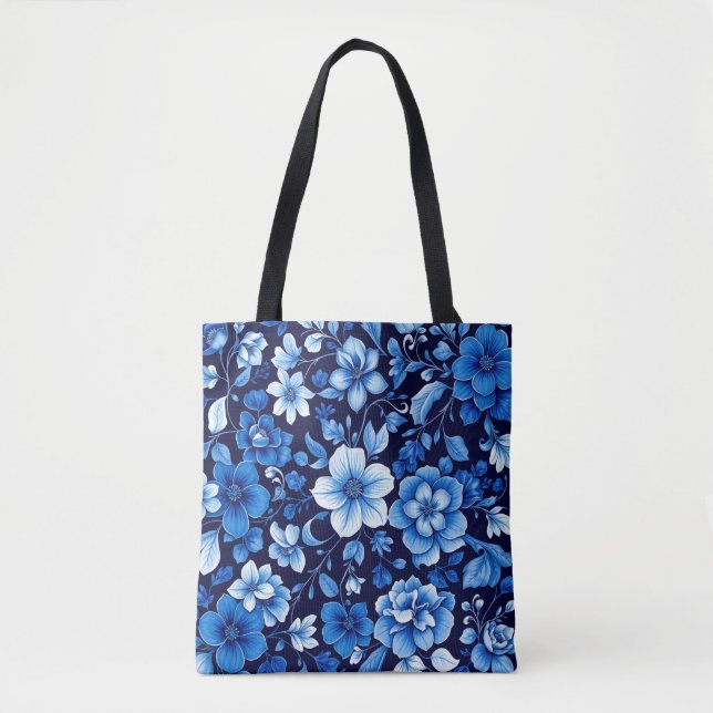 bolsa tote padrão floral azul (Frente)