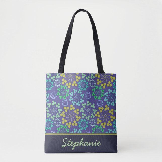 Bolsa Tote Padrão Floral Azul-Abstrato Funky Personalizado (Frente)
