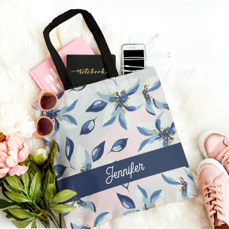 Bolsa Tote Padrão Floral Azul Clássico Na Moda