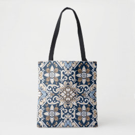 Bolsa Tote Padrão Floral Azul e Batik Marrom impressionante