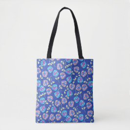 Bolsa Tote Padrão Floral Azul e Roxo