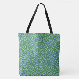 Bolsa Tote Padrão Floral Azul Periwinkle Ditsy em Verde