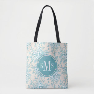 Bolsa Tote Padrão Floral Azul Rose Bouquet Garden