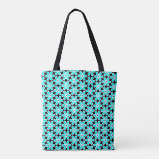Bolsa Tote Padrão Floral Azul Turquesa e Preto
