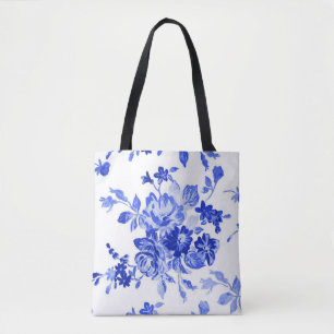 Bolsa Tote Padrão floral azul-vitage