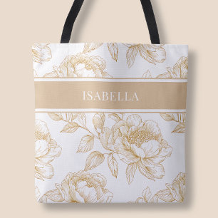 Bolsa Tote Padrão Floral Bege Elegante Chic Flor Botânica