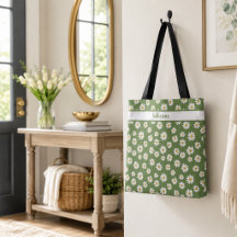 Padrão Floral Boho Daisy Verde Nome