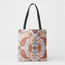 Bolsa Tote Padrão Floral Boho Paisley Branco Vibrante