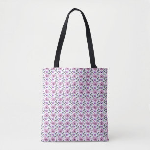 Bolsa Tote Padrão Floral Borboleta Roxa Cottagecore Fofo
