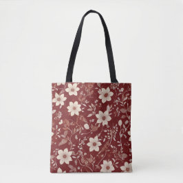 Bolsa Tote Padrão Floral Botânico de Casa de Campo Vermelho V