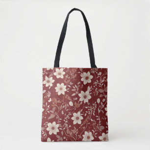 Bolsa Tote Padrão Floral Botânico de Casa de Campo Vermelho V