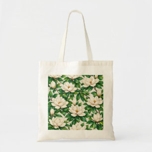 Bolsa Tote Padrão Floral Botânico de Flor de Magnólia Branca