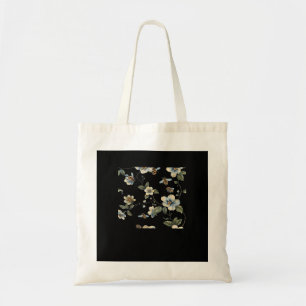 Bolsa Tote Padrão Floral Branco Azul - Whimsigoth Dark Aesthe