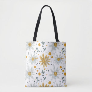 Bolsa Tote Padrão Floral Branco e Amarelo