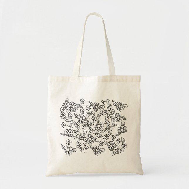 Bolsa Tote Padrão floral branco e preto (Frente)