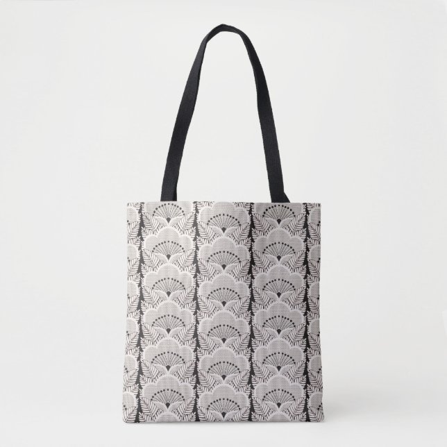 Bolsa Tote Padrão Floral Chinês Preto E Branco Japonês (Frente)