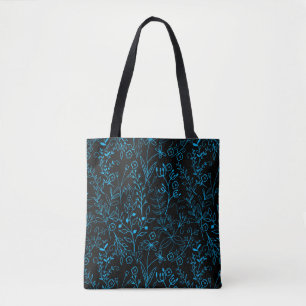 Bolsa Tote Padrão Floral clássico mono tone Blue.A07 Black BG