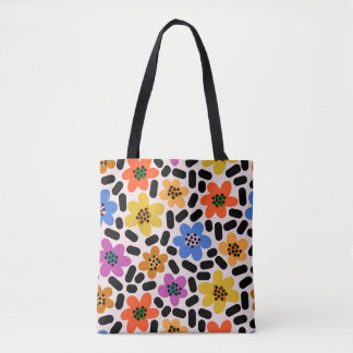 Bolsa Tote Padrão Floral Colorido Retro no Estilo Memphis