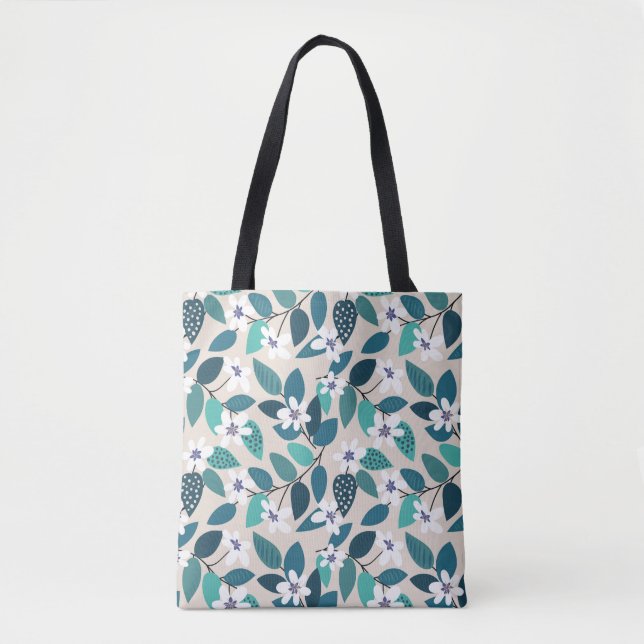 Bolsa Tote Padrão floral contínuo ventilado. Belo branco (Frente)