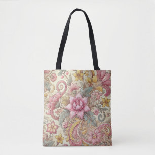 Bolsa Tote Padrão Floral Cor-de-rosa Amarelo indonésio Batik