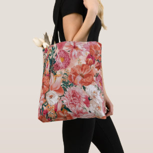 Bolsa Tote Padrão Floral Cor-de-Rosa Laranja