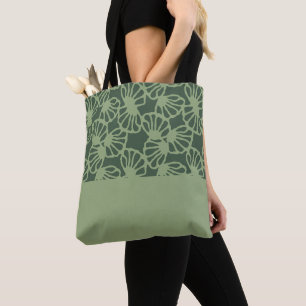 Bolsa Tote Padrão Floral Coral Abstrato Verde Salvia Sem Cost