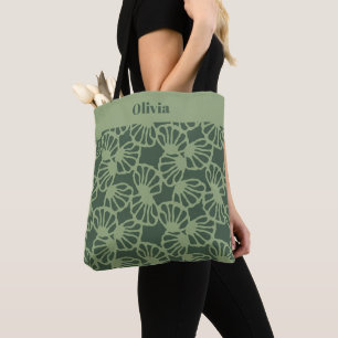 Bolsa Tote Padrão Floral Coral Abstrato Verde Salvia Sem Cost