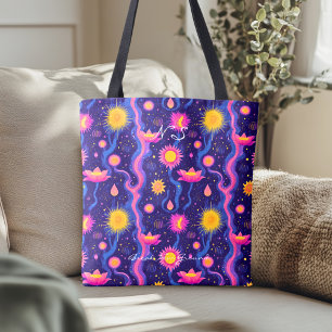 Bolsa Tote Padrão Floral Cósmico – Arte Botânica Celestial