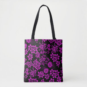 Bolsa Tote Padrão floral D02.rosa.b Preto BG