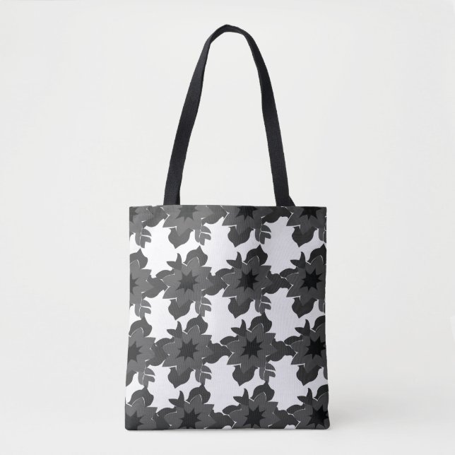 Bolsa Tote Padrão Floral de Abstrato Cinza Negra (Frente)