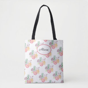 Bolsa Tote Padrão Floral de Aquarela Chic