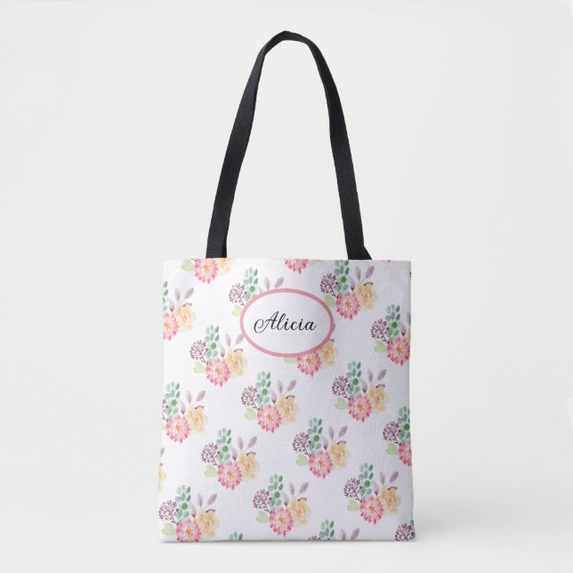 Bolsa Tote Padrão Floral de Aquarela Chic (Frente)