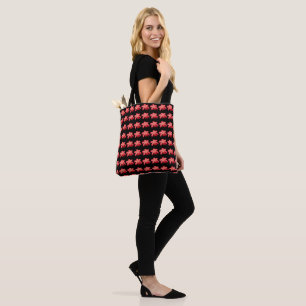 Bolsa Tote Padrão Floral de Aquarela de Flor Vermelha em Pret