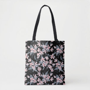 Bolsa Tote Padrão Floral de Aquarela Rosa e Cinza