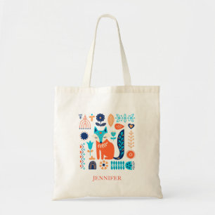 Bolsa Tote Padrão Floral de Arte Folk Fox Personalizado Nat