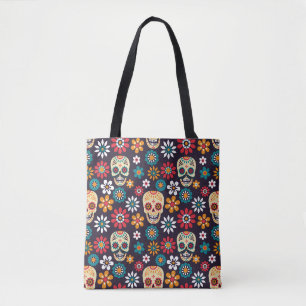 Bolsa Tote Padrão floral de caveira vermelha