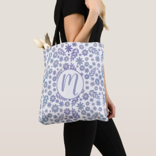 Bolsa Tote Padrão Floral de cinza e Lavanda